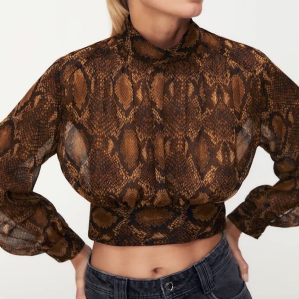 Zara Snakeskin Python Cropped Blouse - image 1